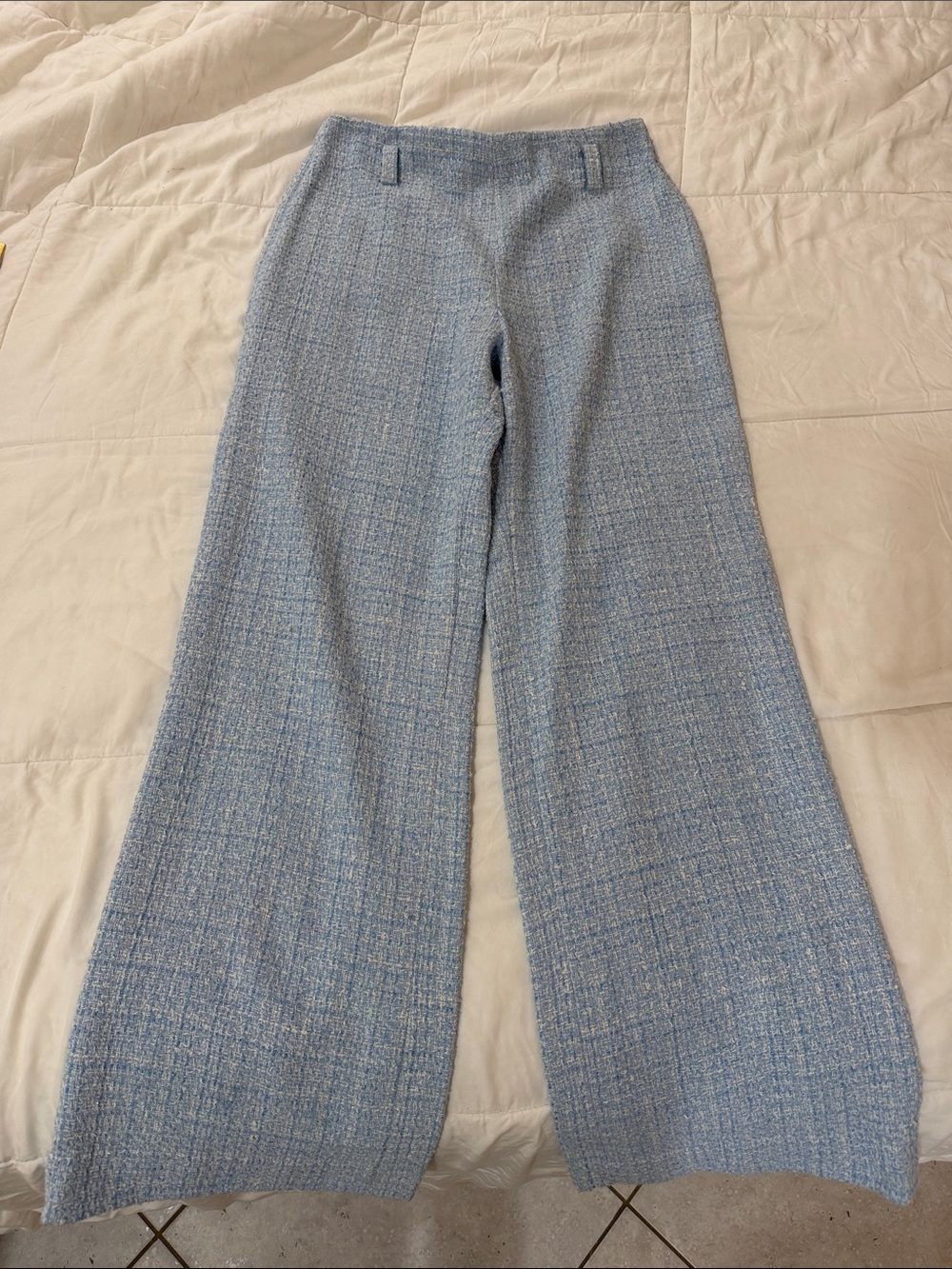 Maje Powder Blue Tweed Wide-Leg Pants